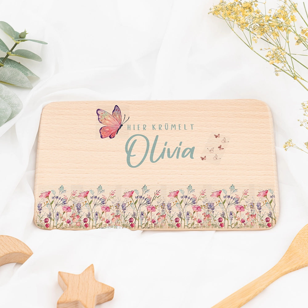 Frühstücksbrettchen Holz personalisiert - Blumenpark