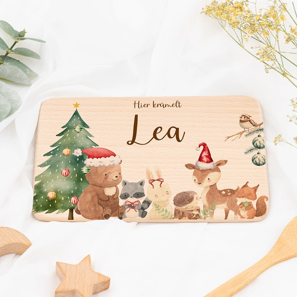 Frühstücksbrettchen Weihnachten mit winterlichen Tierfreunden - Geschenk Weihnachten