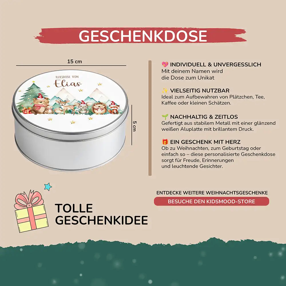 Keksdose aus Metall personalisiert - Kekszauber mit Waldfreunden