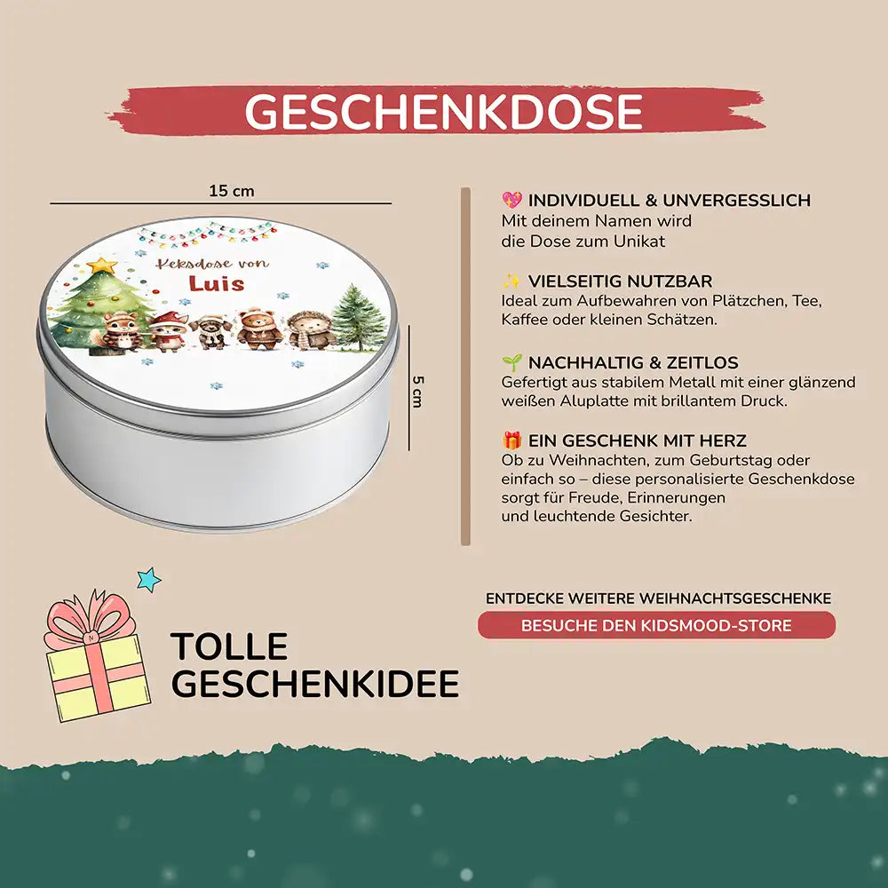 Keksdose aus Metall personalisiert - Winterliche Kuschelbande