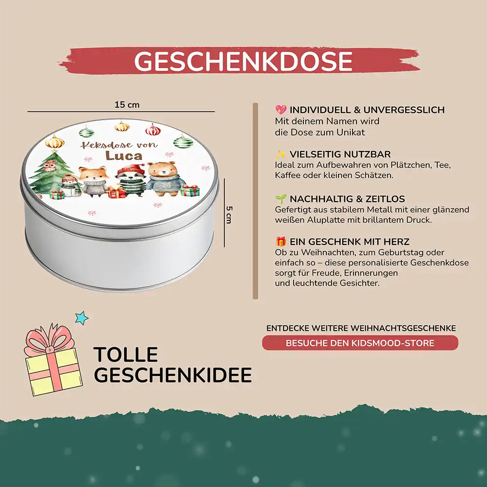 Keksdose aus Metall personalisiert - Zauberhafte Wintertiere