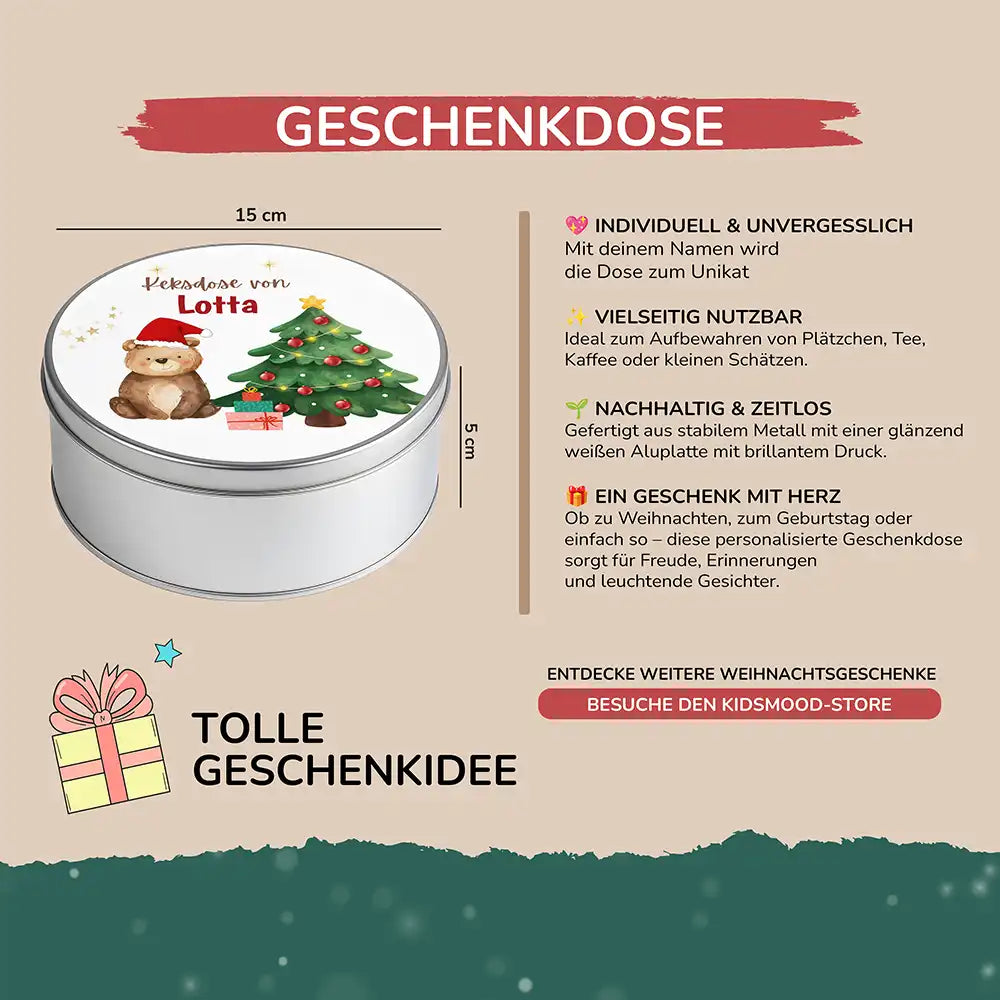 Keksdose aus Metall personalisiert - Weihnachtsbär
