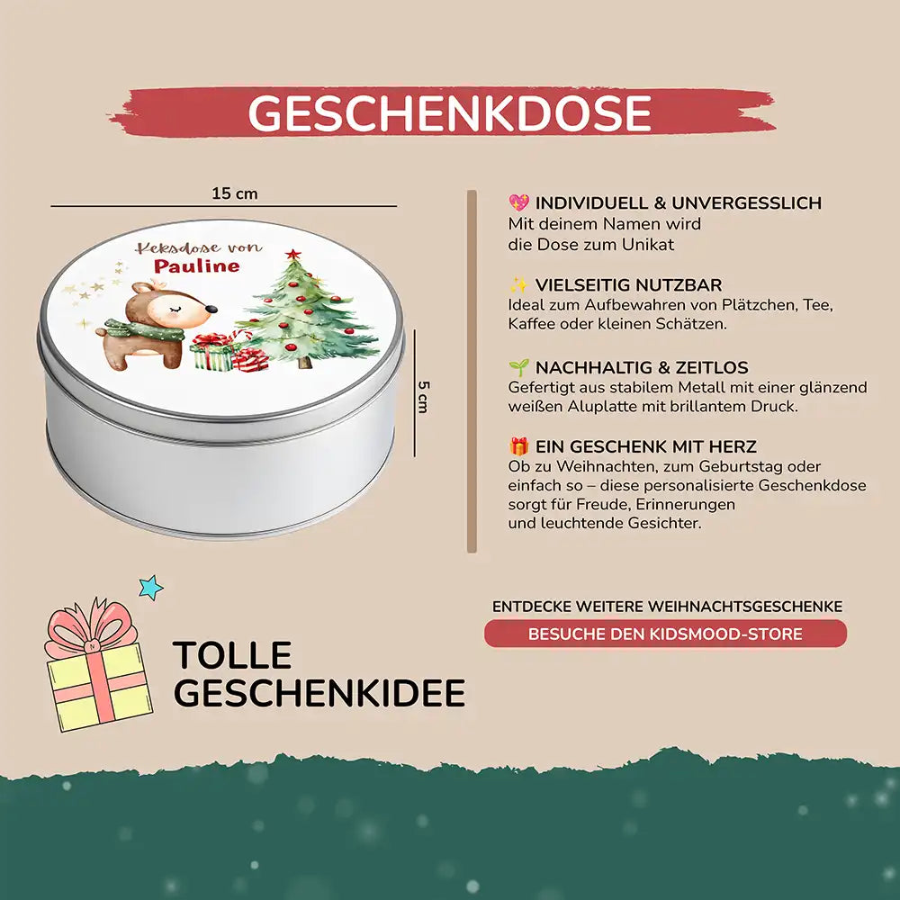 Keksdose aus Metall personalisiert - Waldzauber im Winter