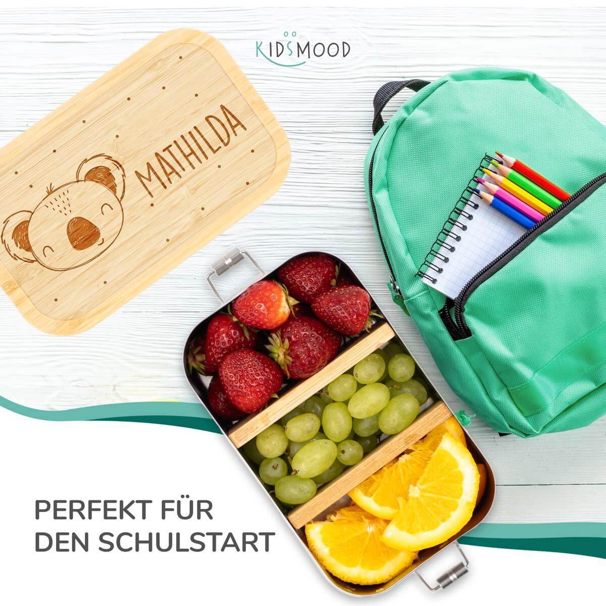 engraved lunchbox with koala face and custom name