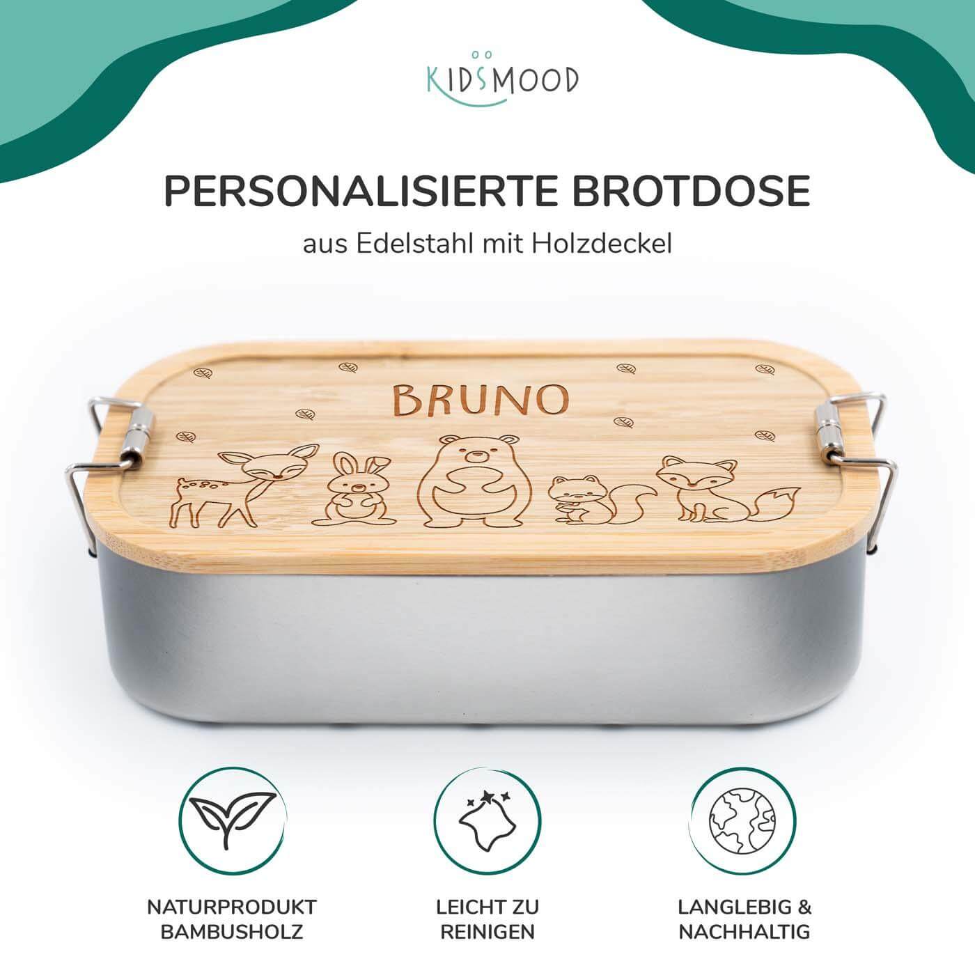 engraved lunchbox with forest animals and custom name