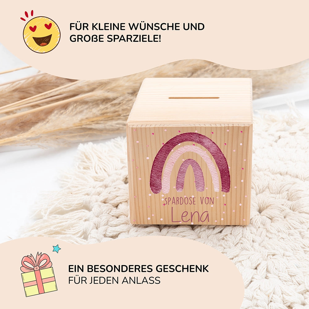 Spardose Kinder, Sparschwein personalisiert bunt - Regenbogen