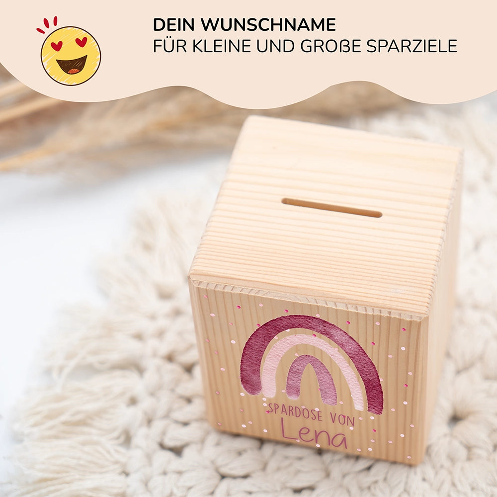 Spardose Kinder, Sparschwein personalisiert bunt - Regenbogen