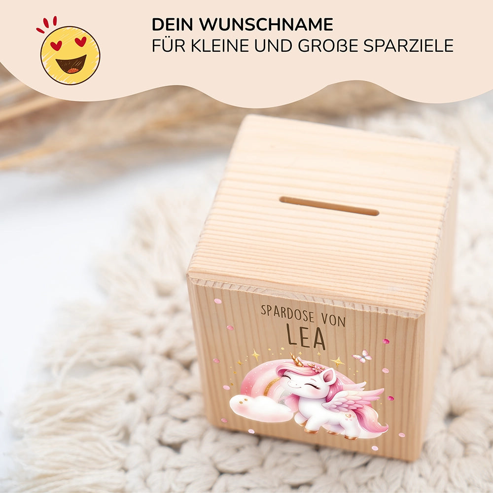 Spardose Kinder, Sparschwein personalisiert bunt - Einhorn