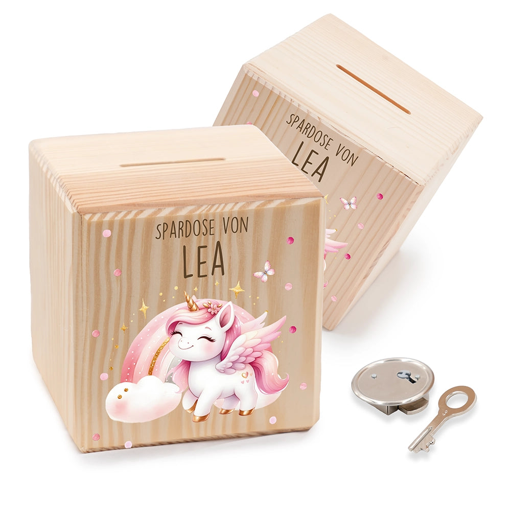 Spardose Kinder, Sparschwein personalisiert bunt - Einhorn