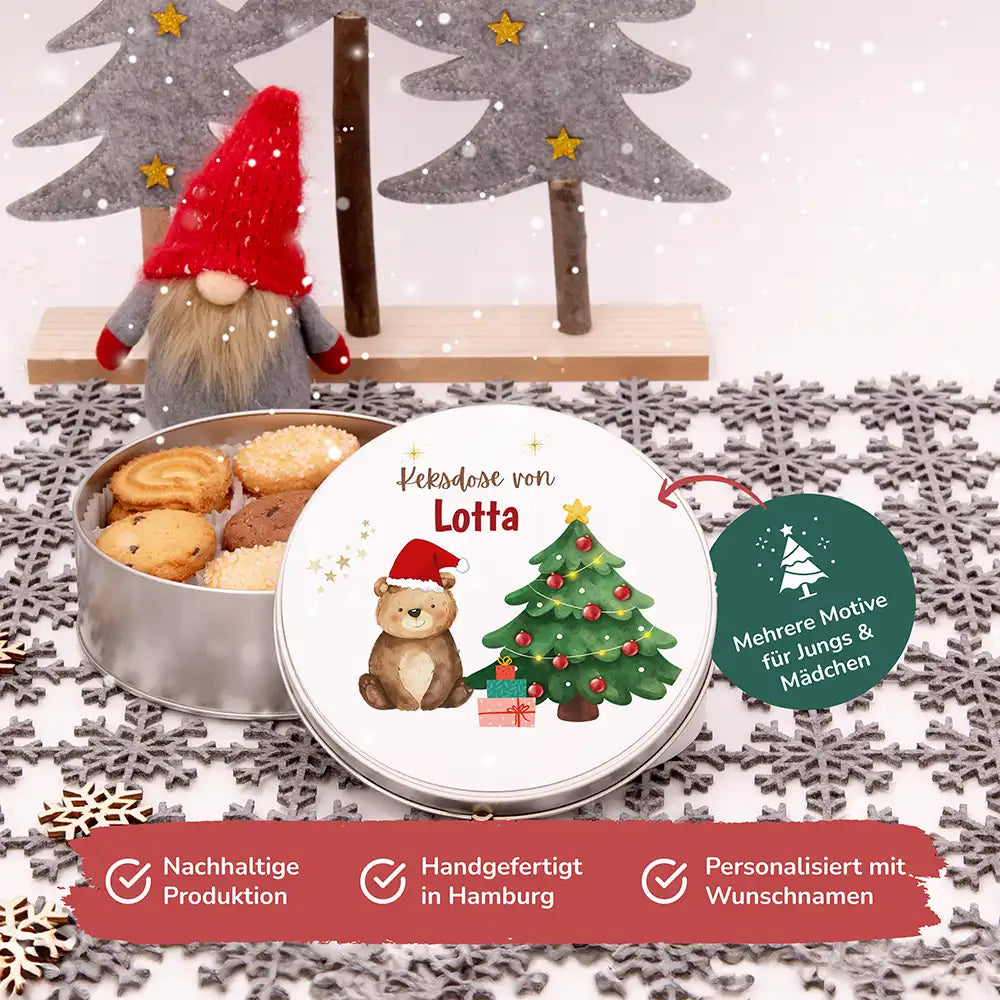 Keksdose aus Metall personalisiert - Weihnachtsbär