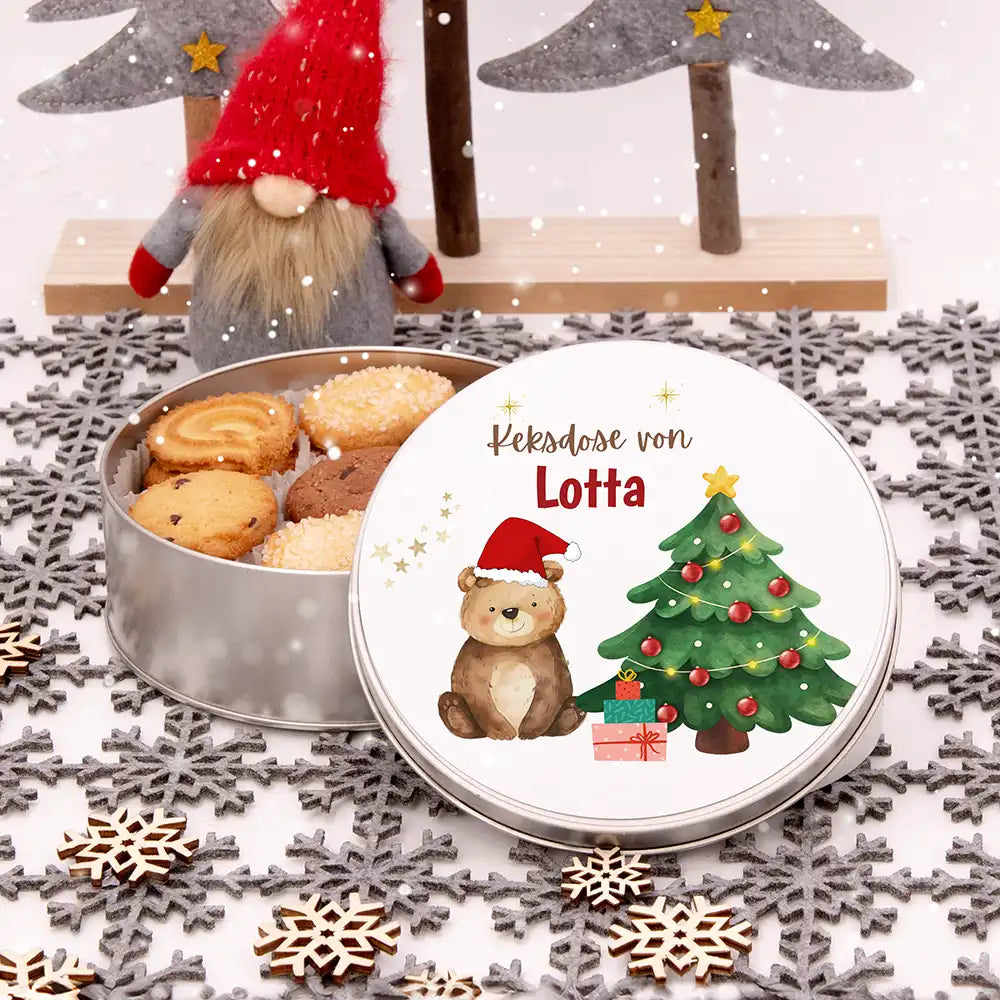 Keksdose aus Metall personalisiert - Weihnachtsbär
