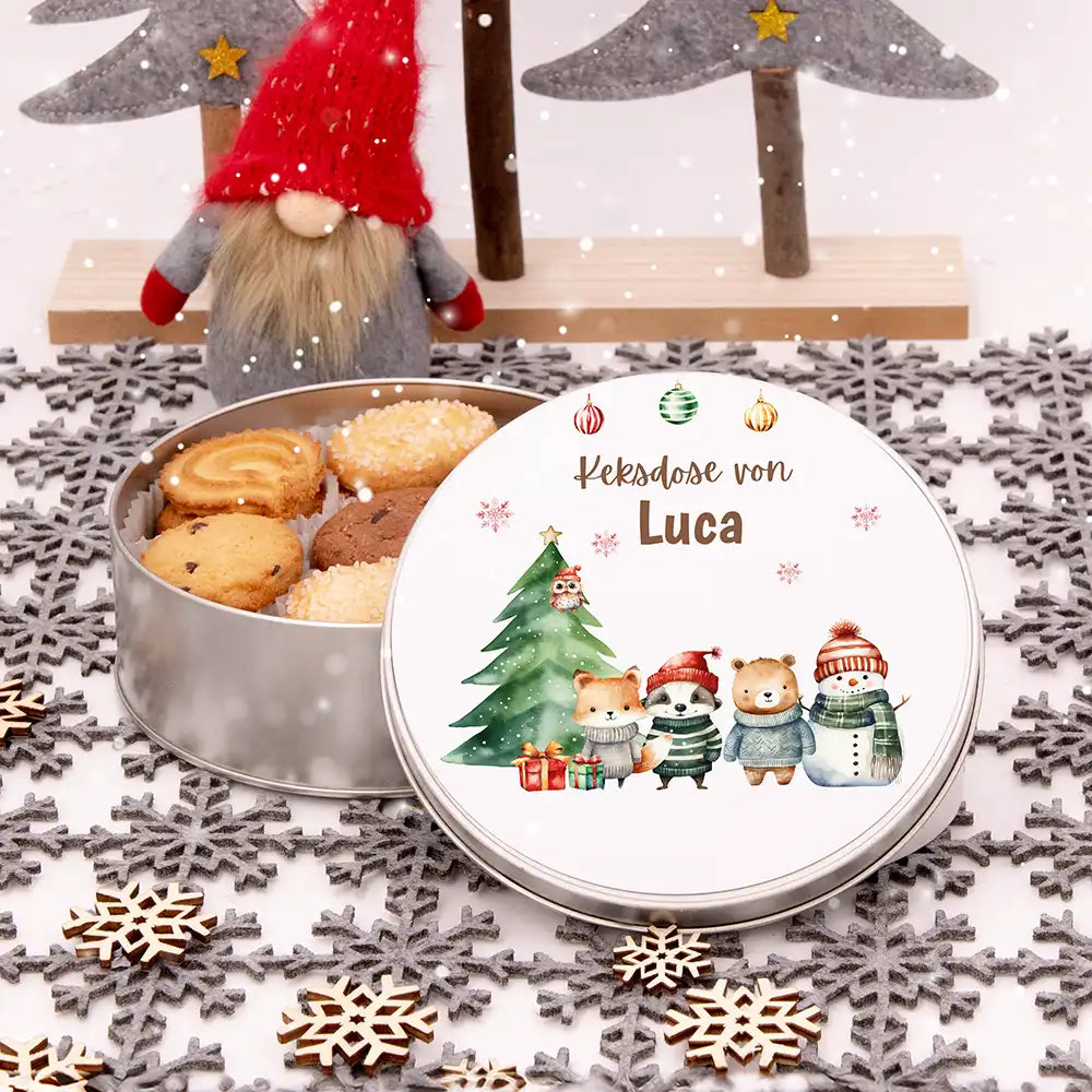 Keksdose aus Metall personalisiert - Kleine Weihnachtsfreunde