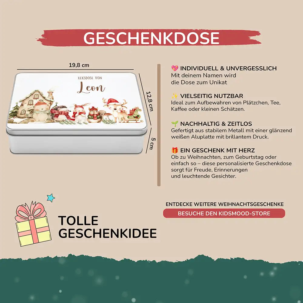 Keksdose aus Metall personalisiert - niedliche Waldtiere