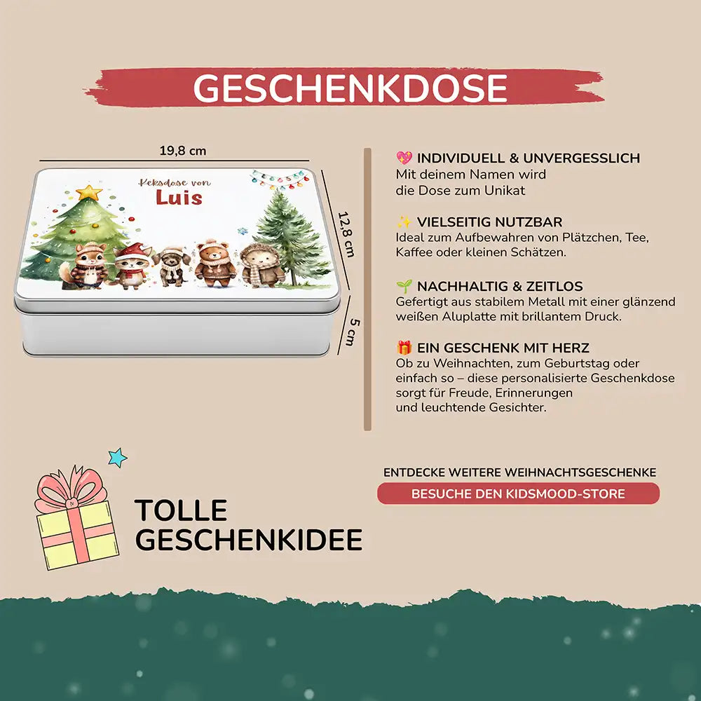 Keksdose aus Metall personalisiert - Winterliche Kuschelbande