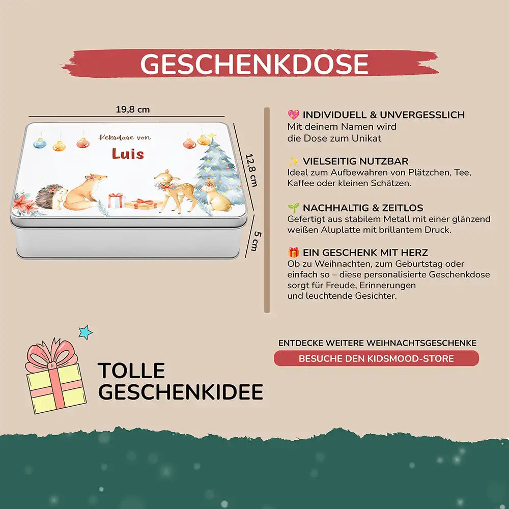 Keksdose aus Metall personalisiert - Festliche Waldfreunde