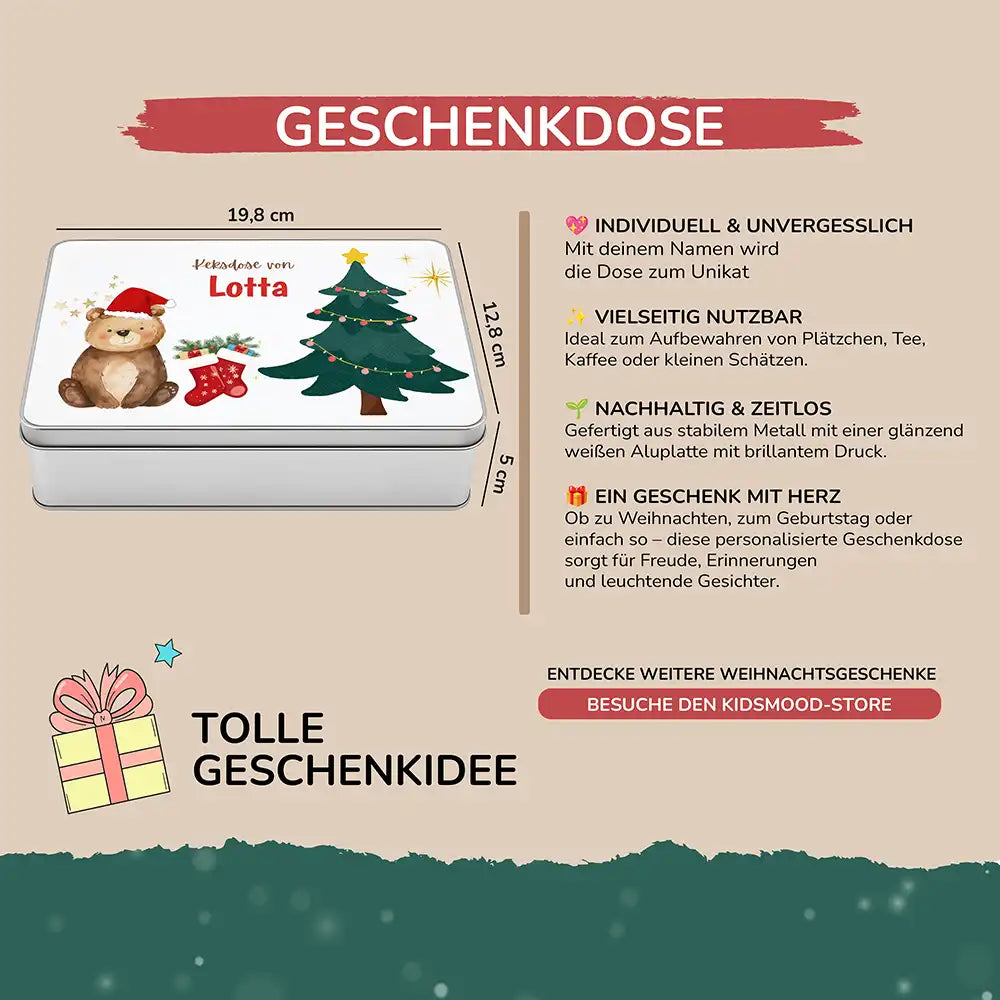 Keksdose aus Metall personalisiert - Weihnachtsbär