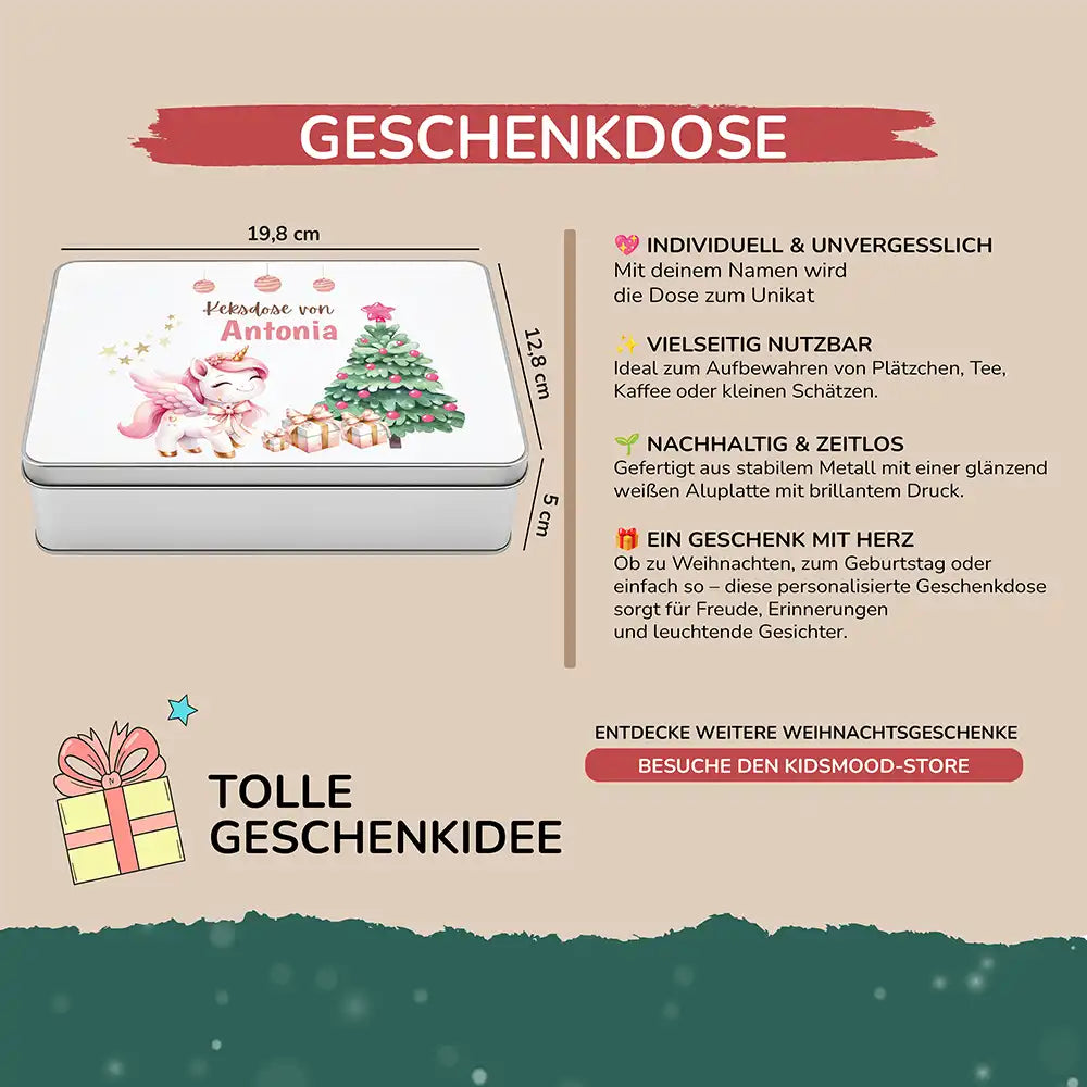 Keksdose aus Metall personalisiert - Einhorn