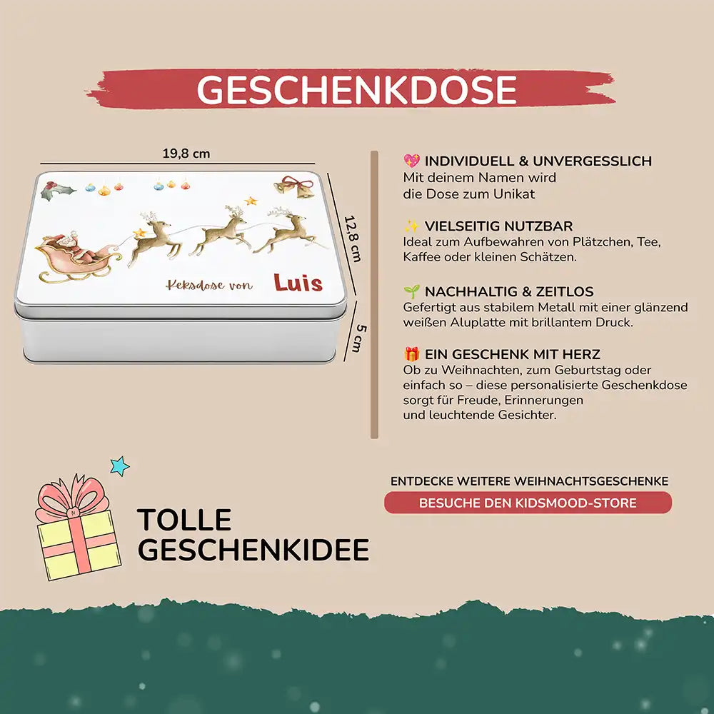Keksdose aus Metall personalisiert - Rentiere
