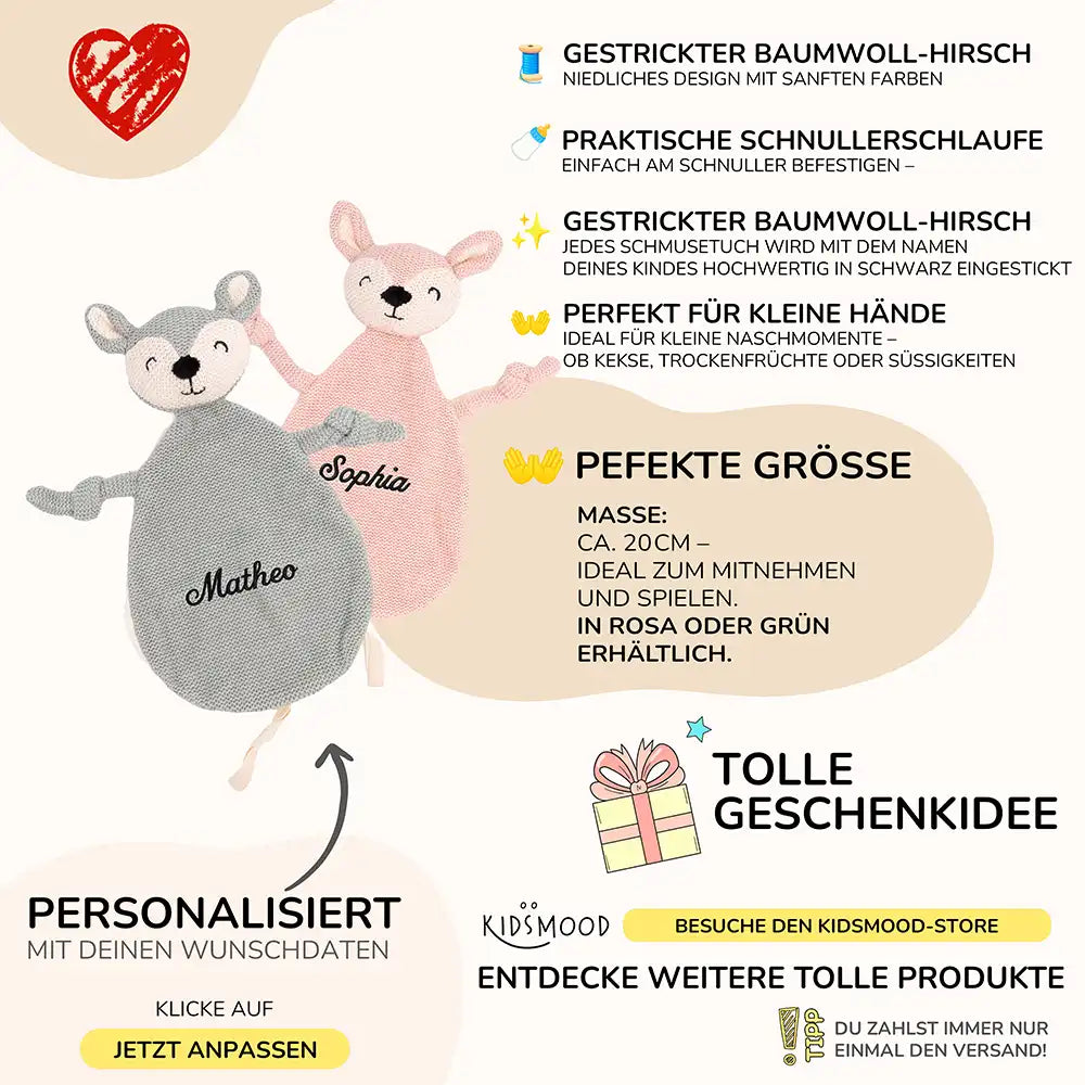 JOLLEIN Schnuffeltuch personalisiert mit Namen - Mädchen & Jungen