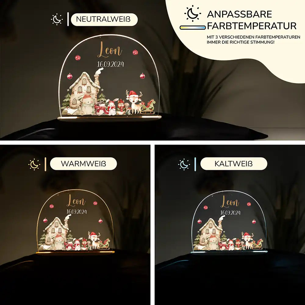 Nachtlicht Kinder personalisiert Weihnachten - Niedliche Waldfreunde