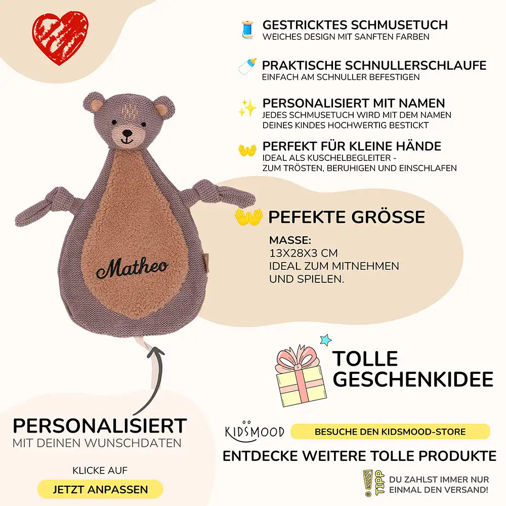 Jollein Schmusetuch Baby mit Namen - niedliche Motive