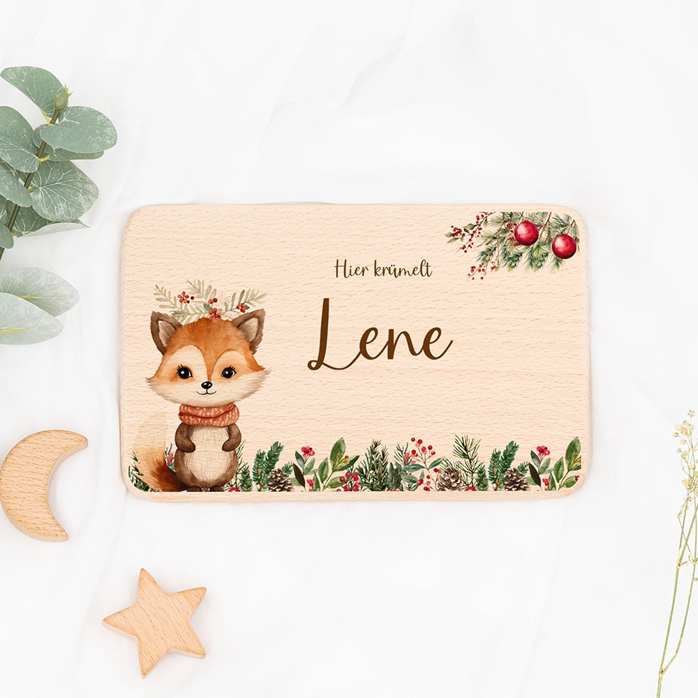Frühstücksbrettchen Weihnachten mit süßem Fuchs - Geschenk Weihnachten