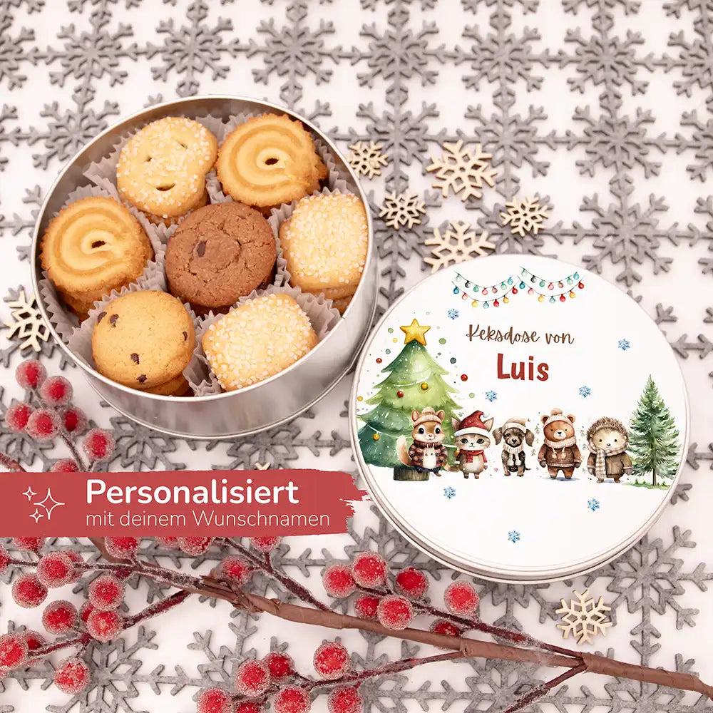 Keksdose aus Metall personalisiert - Winterliche Kuschelbande