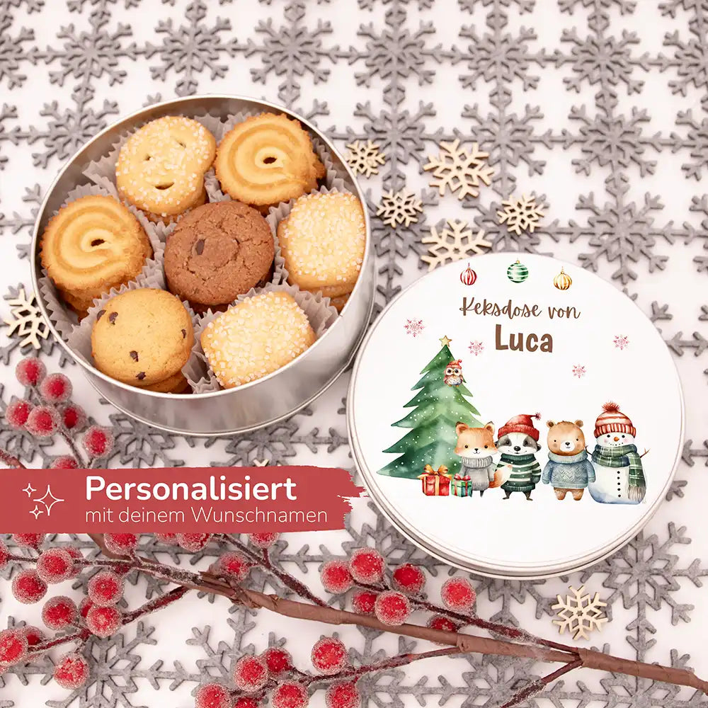 Keksdose aus Metall personalisiert - Kleine Weihnachtsfreunde