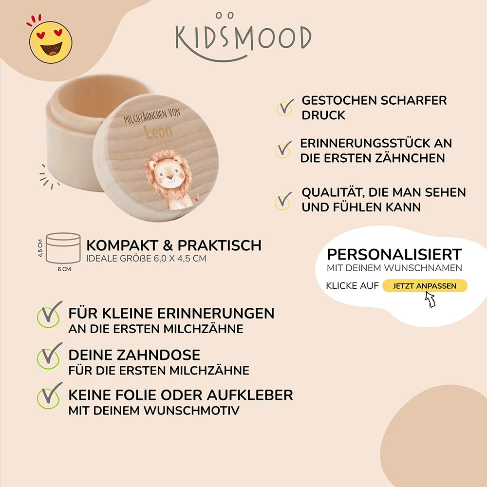 Zahndose Milchzähne personalisiert - Löwe Motiv
