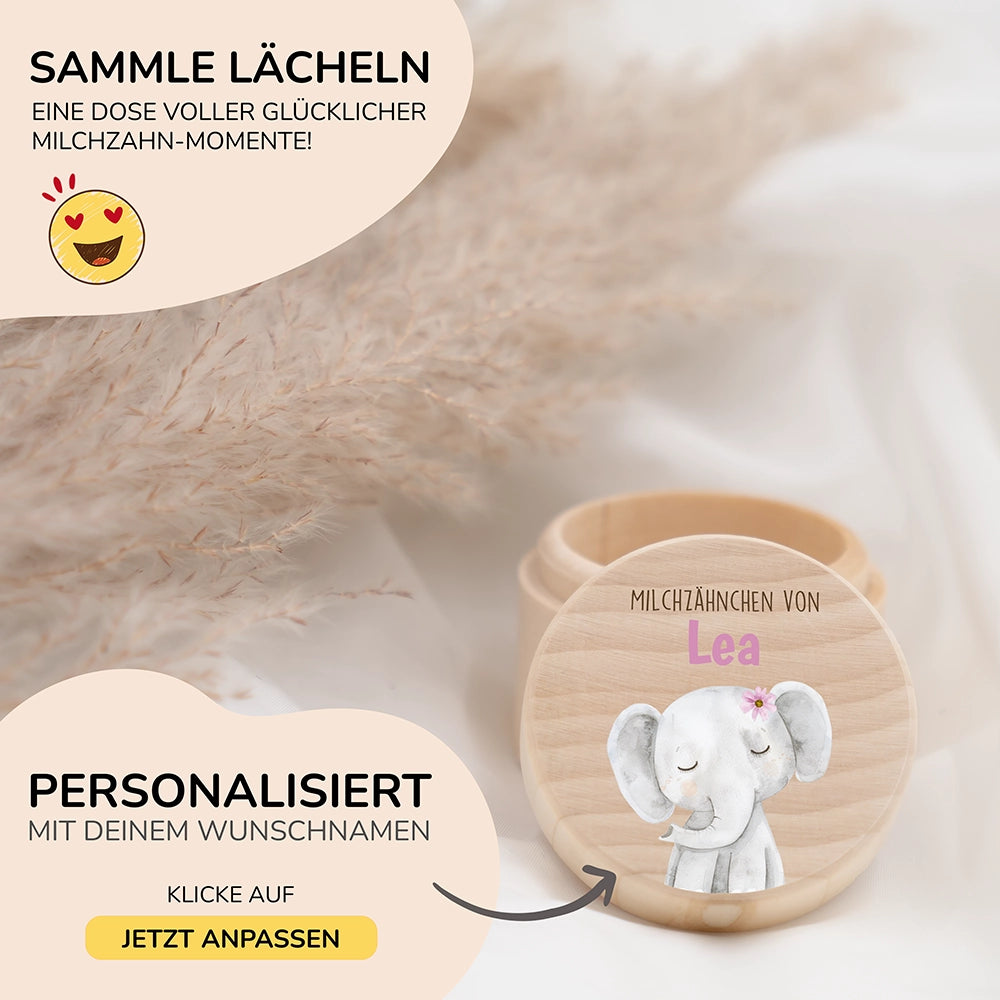 Milchzahndose personalisiert - Mädchen Elefant Motiv