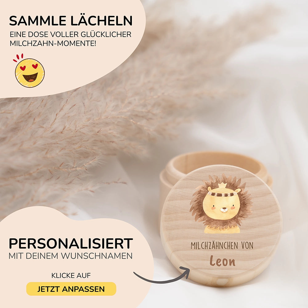 Zahndose Milchzähne personalisiert - Löwe Motiv