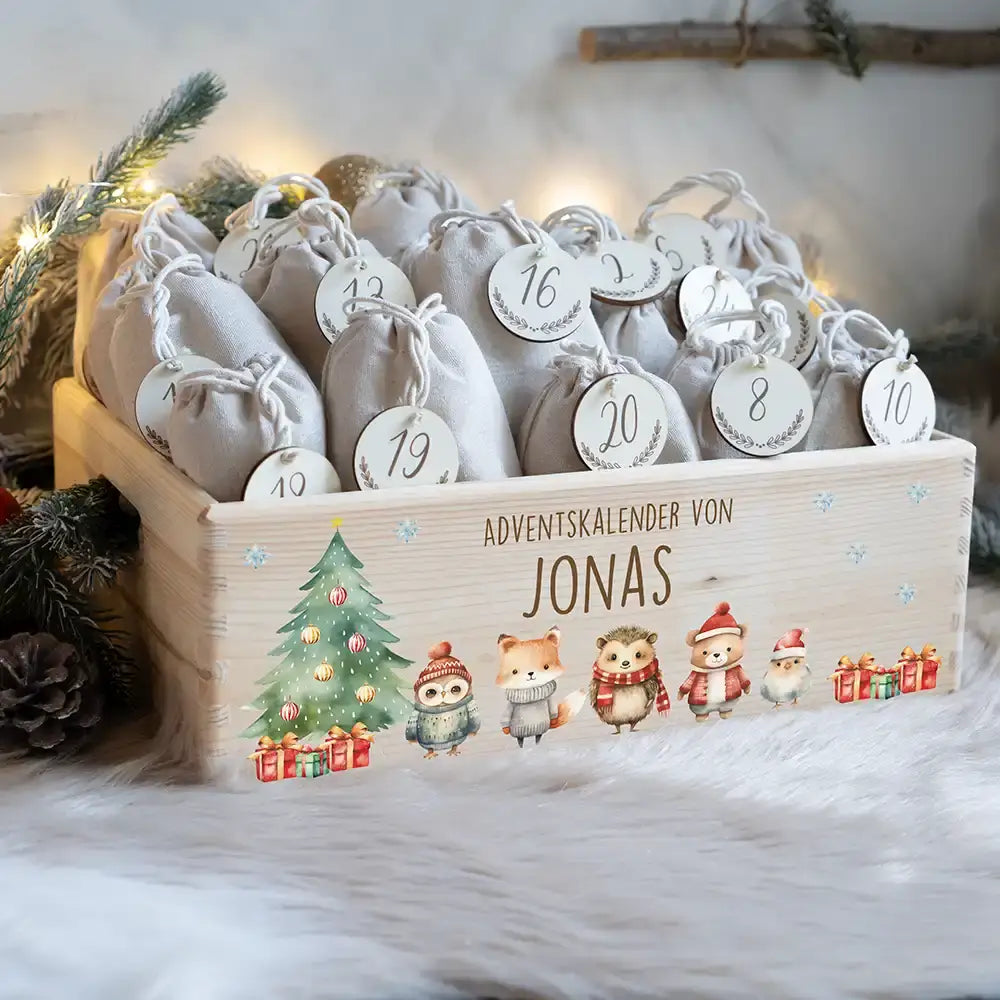 Adventskiste zum befüllen "Weihnachten mit Tierfreunden" personalisiert