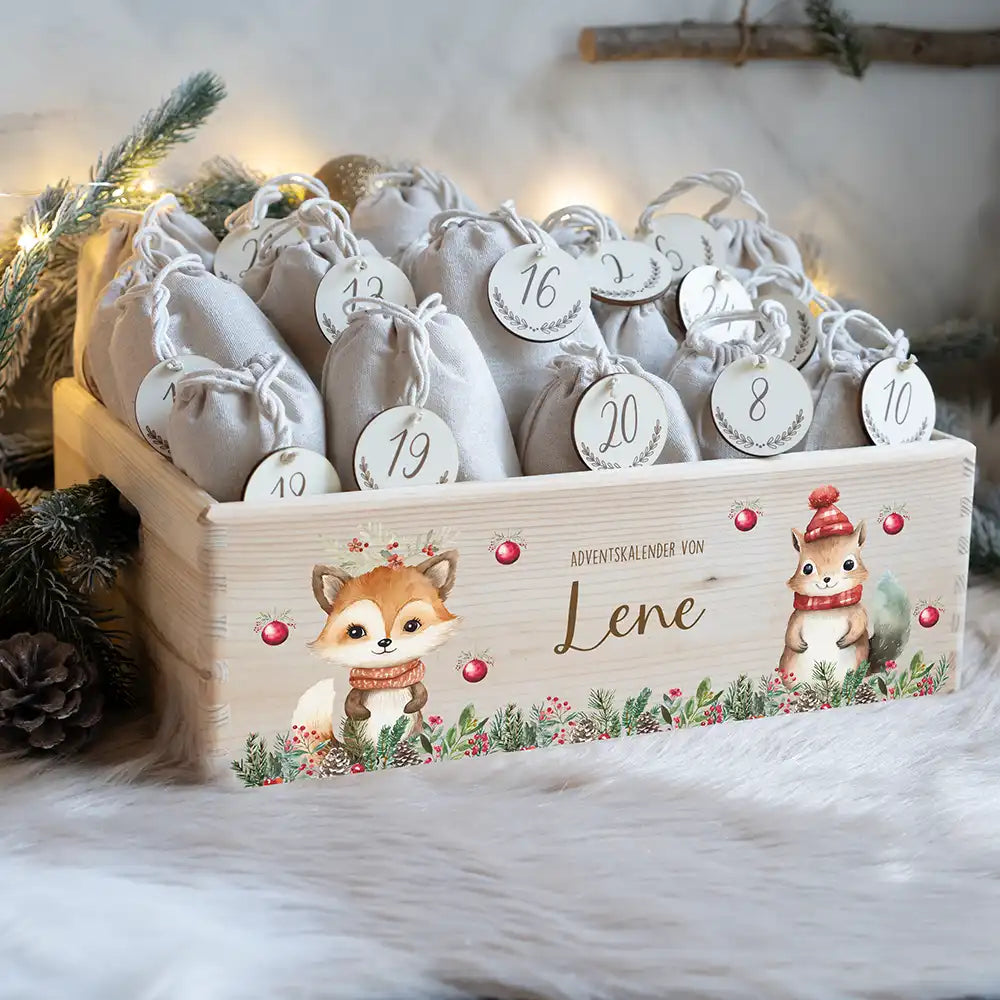 Adventskiste zum befüllen "Weihnachten mit süßem Fuchs" personalisiert