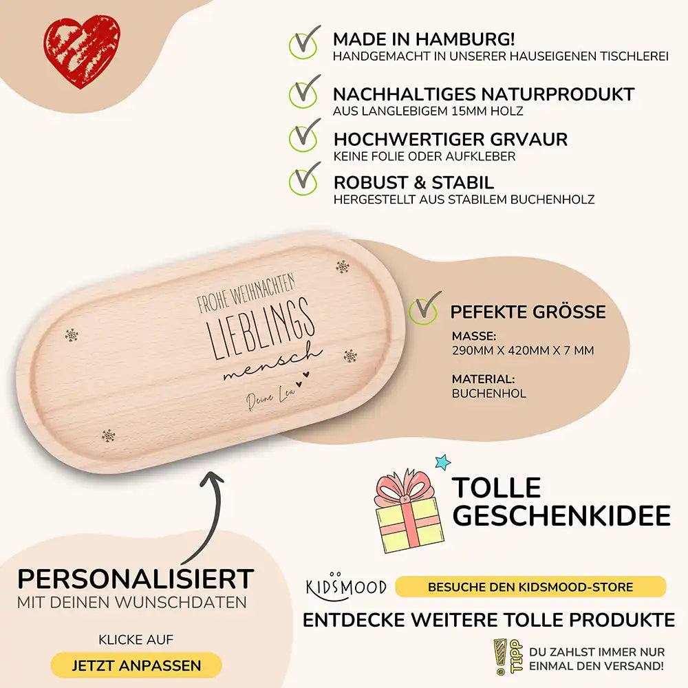 Holz-Serviertablett Papa-Weihnachtsgeschenk - Frohe Weihnachten Lieblingsmensch