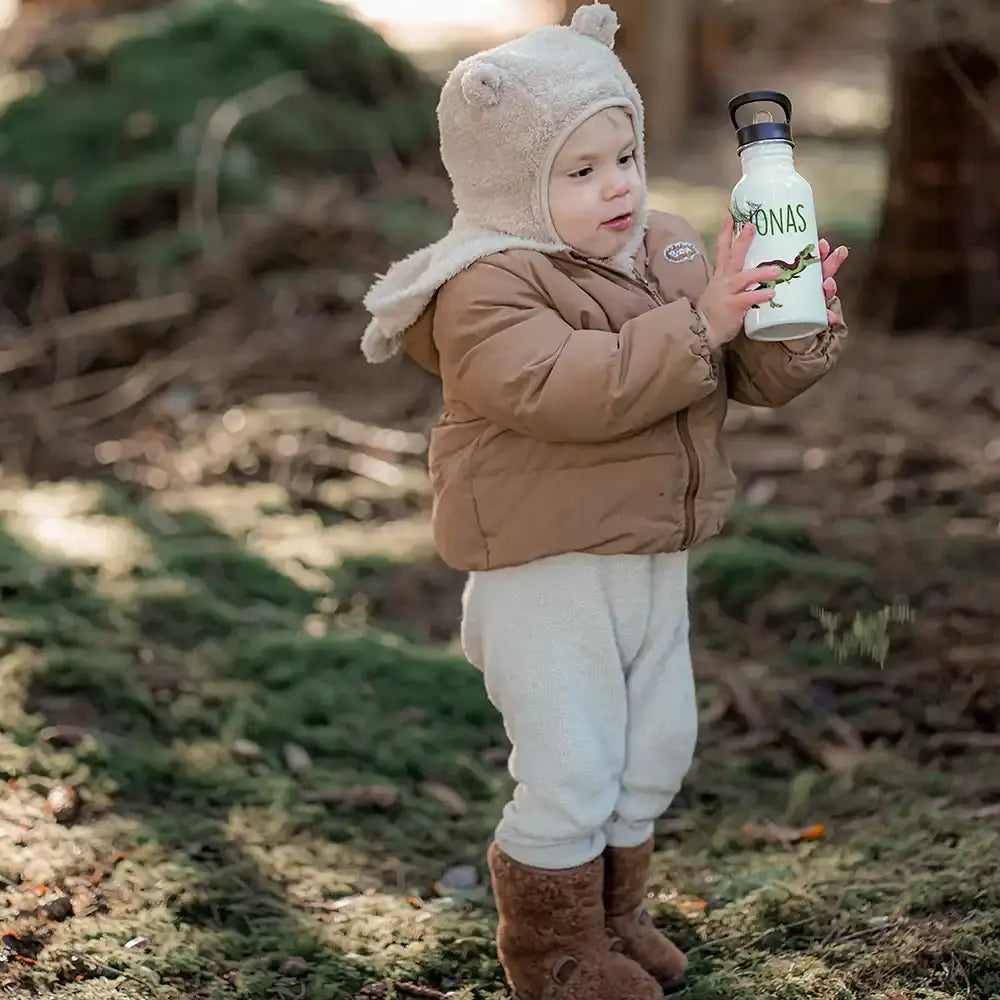 Trinkflasche Kinder Edelstahl - Dino Abenteuer - Personalisierbar mit Namen