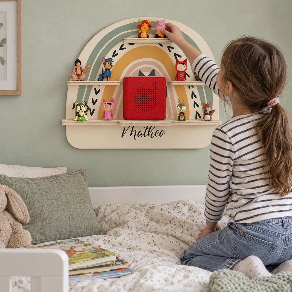 Tonie Regal aus Holz, Toniebox Regal personalisiert Regenbogen 1