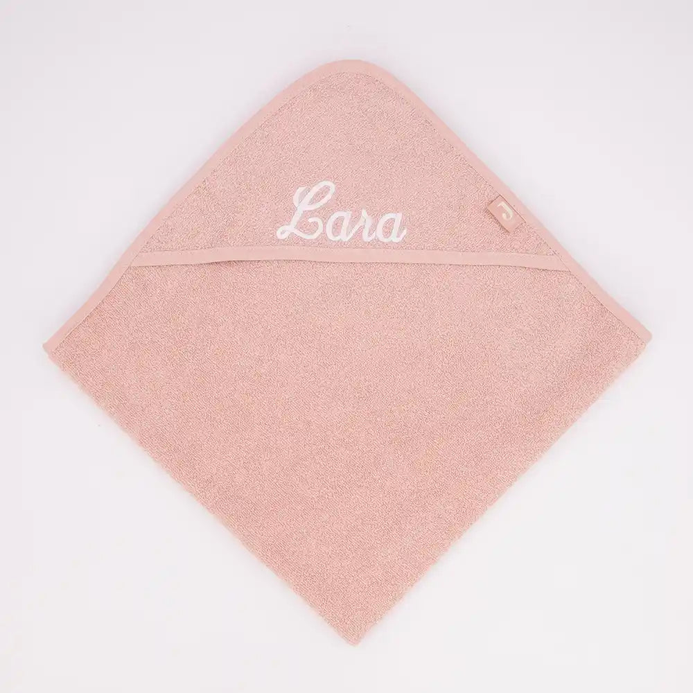 Kapuzenhandtuch Baby personalisiert in Rosé mit individueller Namensstickerei Lara