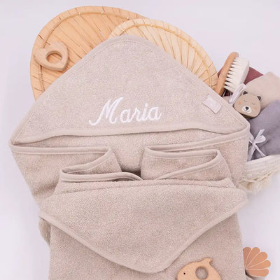 Kapuzenhandtuch Baby personalisiert – Nougat