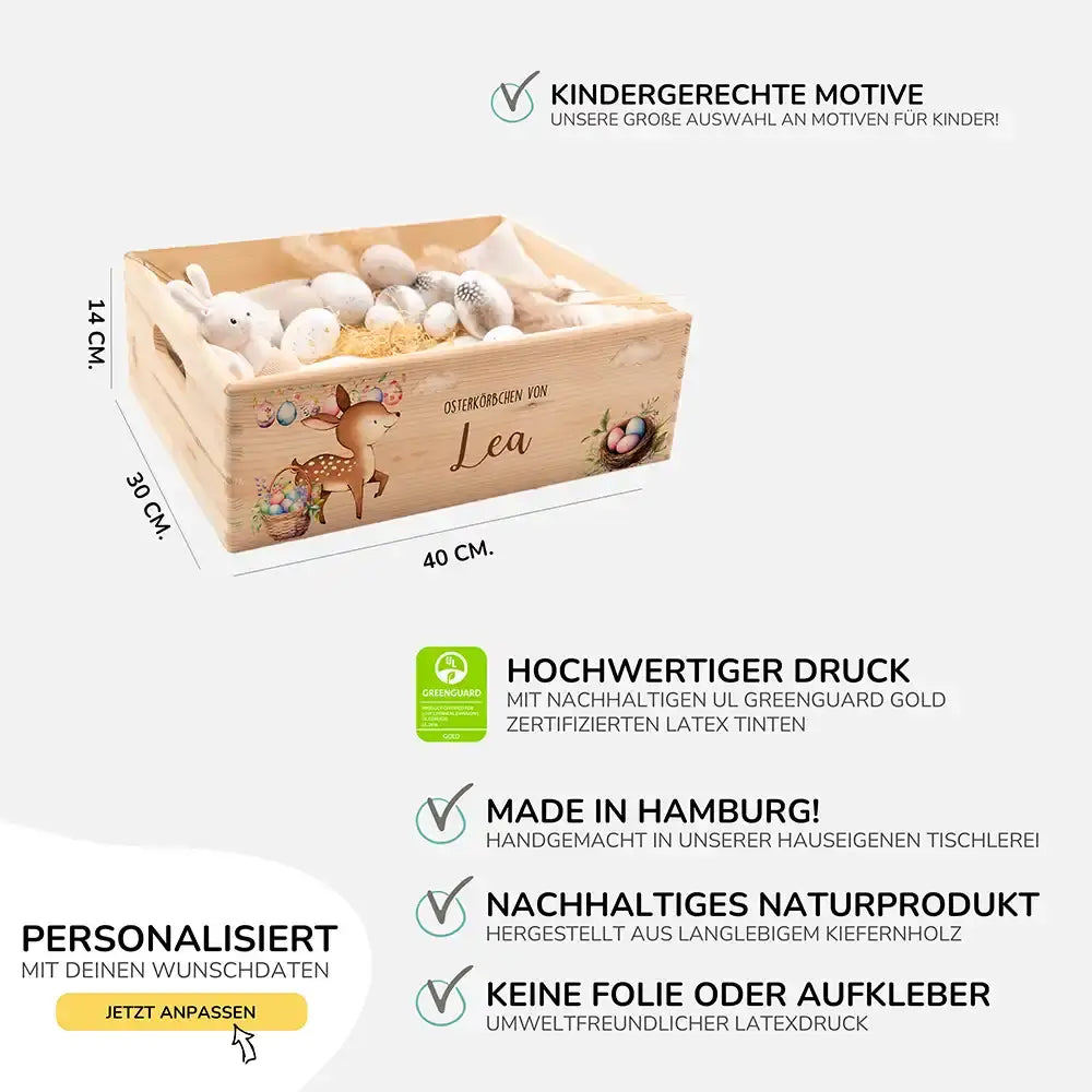 Osterkiste Holz personalisiert - Tanzender Bambi