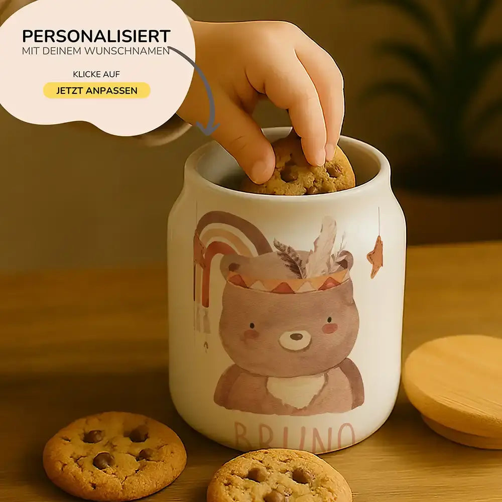 Personalisierbare Keksdose mit Name - Boho Bär