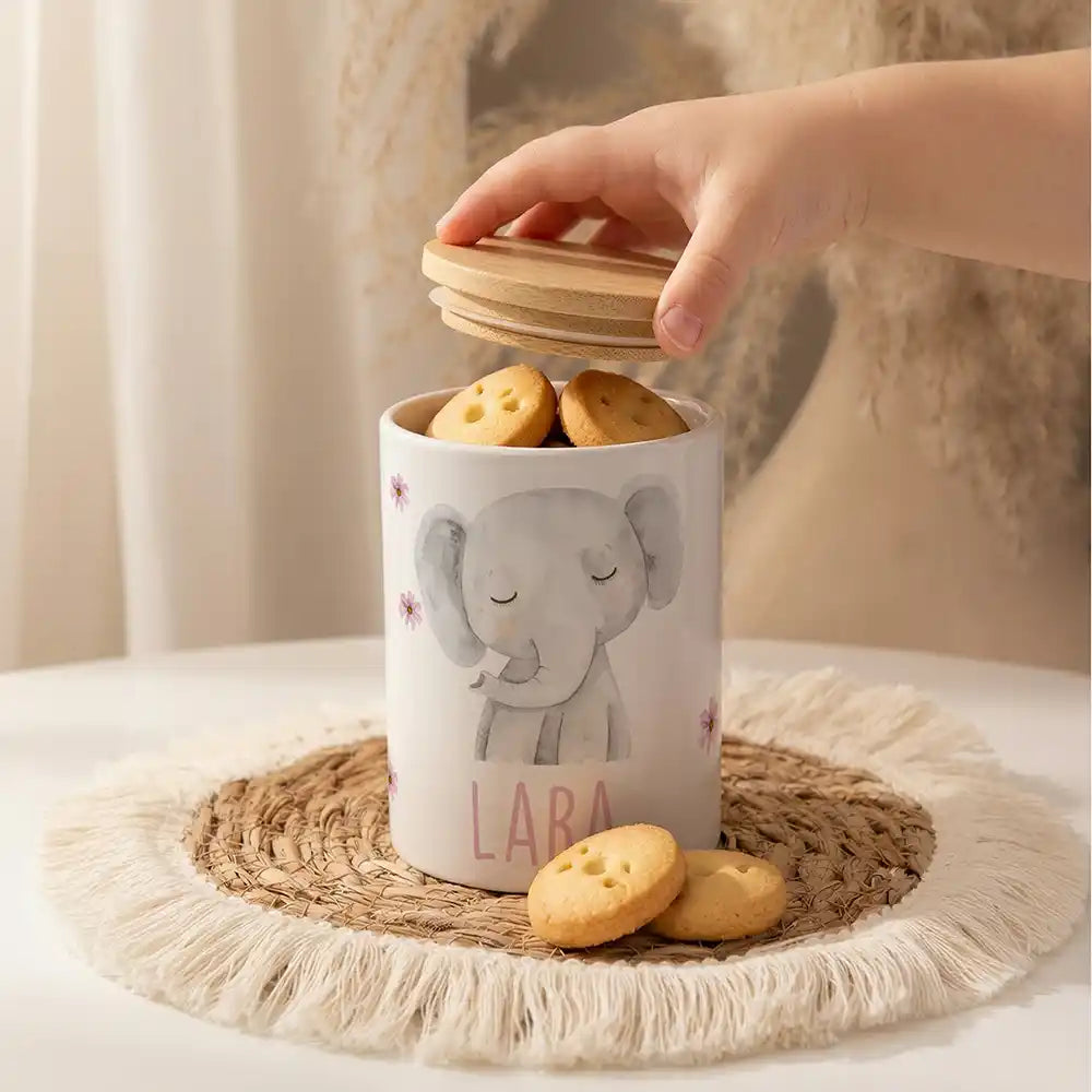 Personalisierte Keksdose Elefant Blumen als Zahnbürsten- & Stiftehalter (2-in-1)