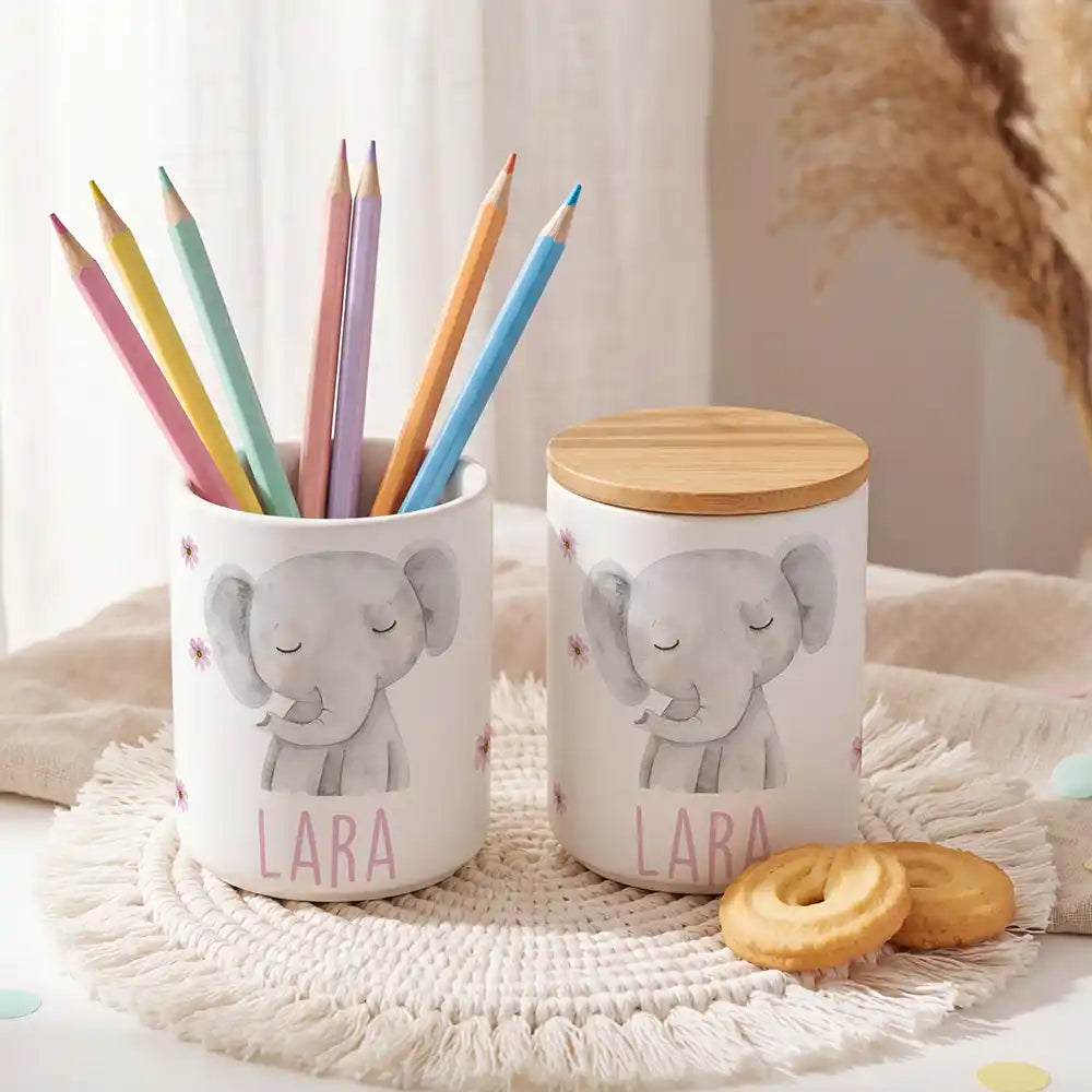 Personalisierte Keksdose Elefant Blumen - liebevoll personalisiert