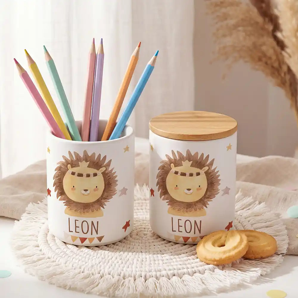 Personalisierte Keksdose Löwe Boho - liebevoll personalisiert