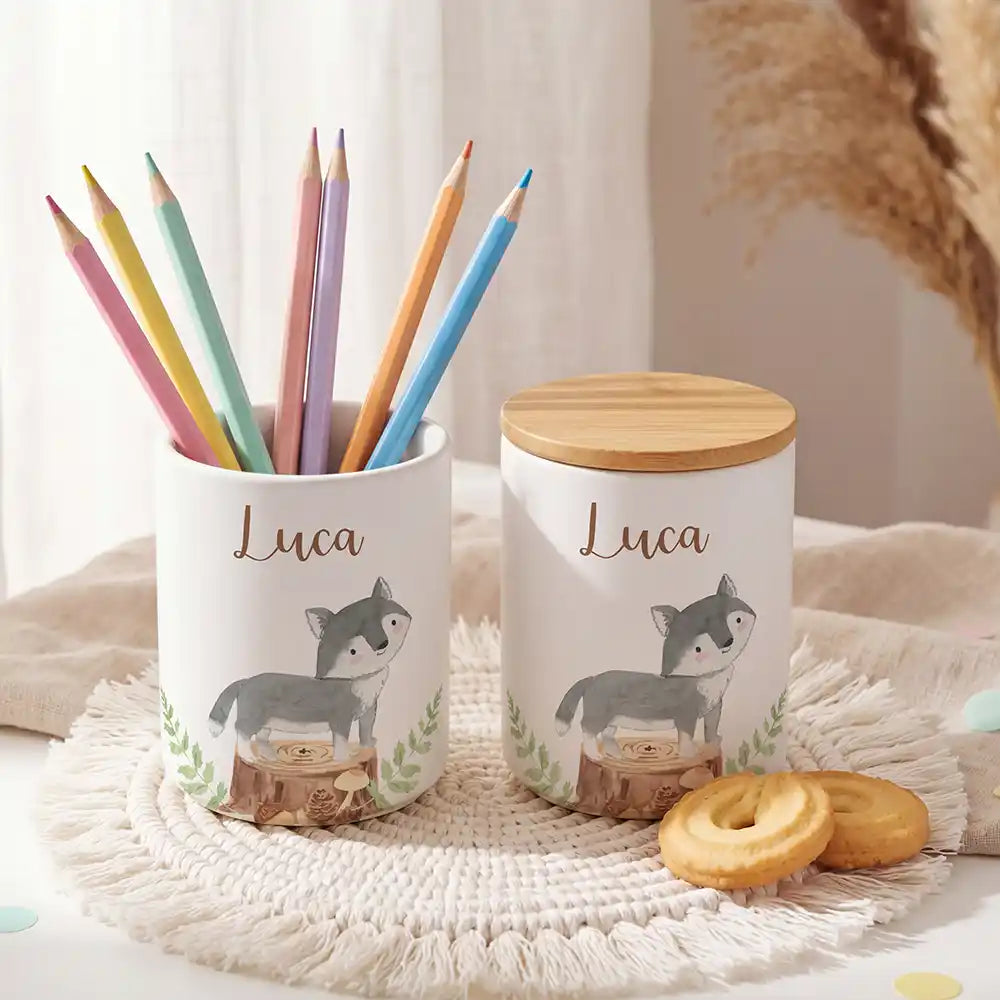Personalisierte Keksdose Wolf Wald - liebevoll personalisiert