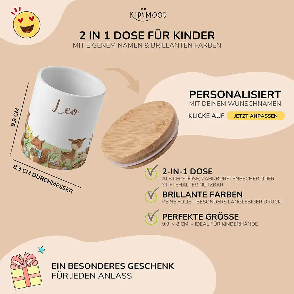 Personalisierte Keksdose Ostern Frühlingswiese - mit eigenem Namen fuer kleine Schleckermaeuler