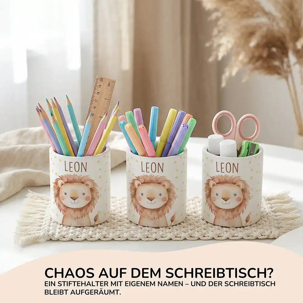 Personalisierter Stiftehalter Löwe Sterne aus Keramik - Wunschname - kidsmuod.com