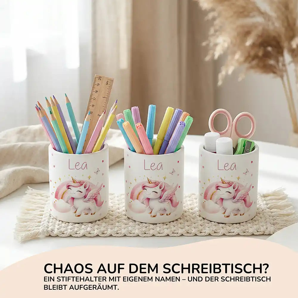 Personalisierter Stiftehalter Einhorn Flügel aus Keramik - Wunschname - kidsmuod.com