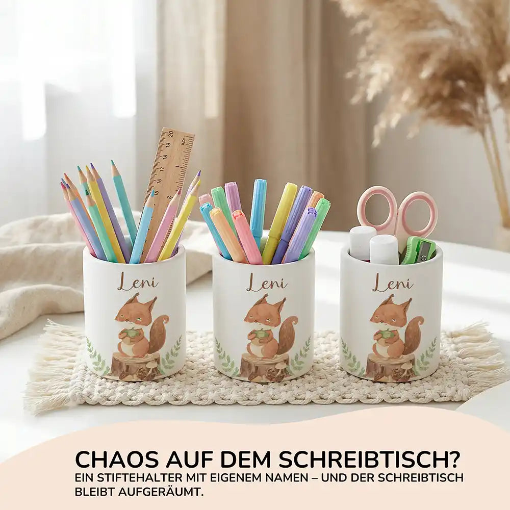 Personalisierter Stiftehalter Eichhörnchen aus Keramik - Wunschname - kidsmuod.com