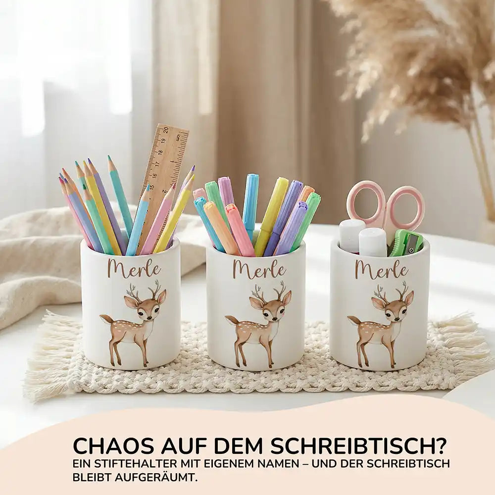 Personalisierter Stiftehalter Rehkitz Bambi aus Keramik - Wunschname - kidsmuod.com