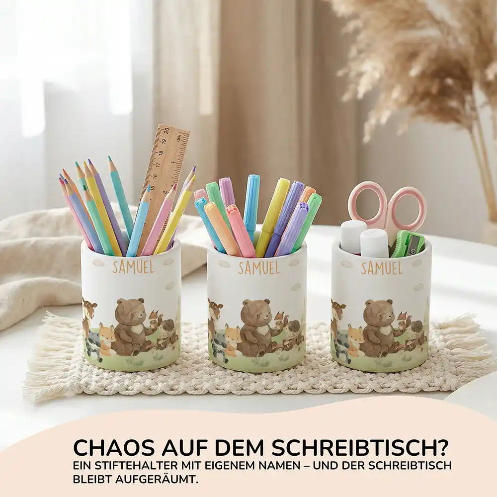 Personalisierter Stiftehalter Waldfreunde IV aus Keramik - Wunschname - kidsmuod.com